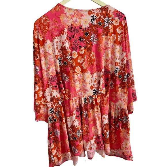 Babydoll Floral Empire Waist Tunic Sz 3X Blouse Kimono Sleeves Boho Flowy - Picture 8 of 11